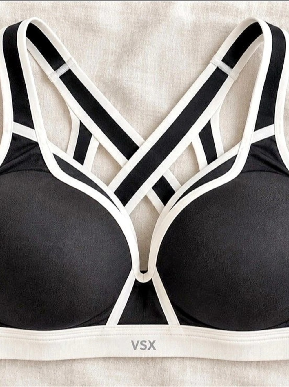 Victoria's Secret VSX Incredible Plunge Sports Bra Black & White 34DDD